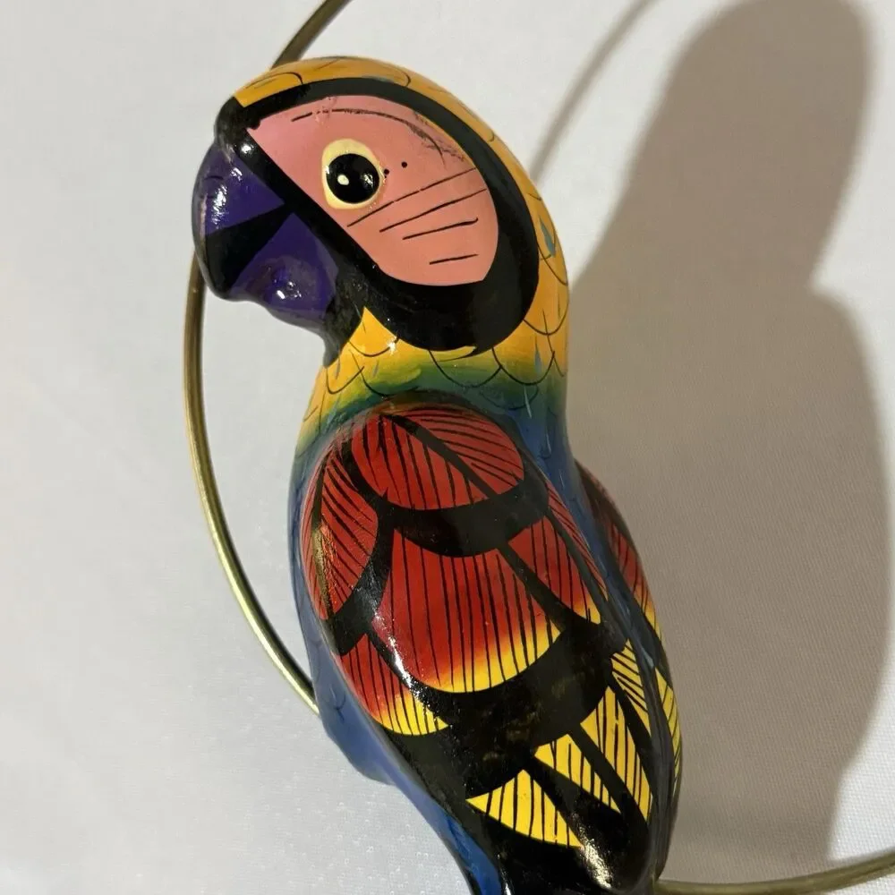 Mexican Folk Art Ceramic Bird Parrot Mexico on Hanging Ring Hoop 10